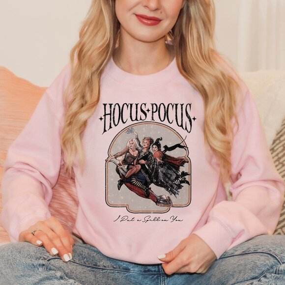 I Put a Spell On You Hocus Pocus Halloween Pink Sweatshirt - Picture 2 of 6